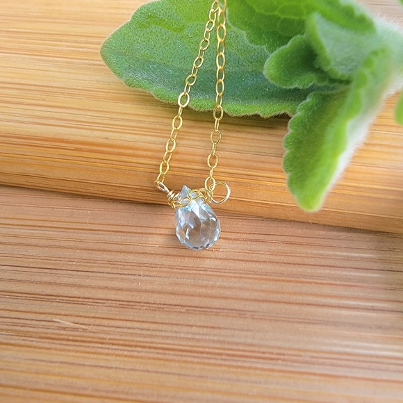 Swiss Blue Topaz Necklace Minimalist Crystal Gemstone December Birthstone - Picture 2 of 8